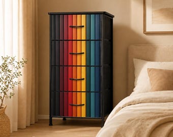 Rainbow Stripe Drawer Cabinet | Colorful Modern Dresser | Vertical Gradient Storage Unit | Artistic Accent Furniture | Decorative Chest