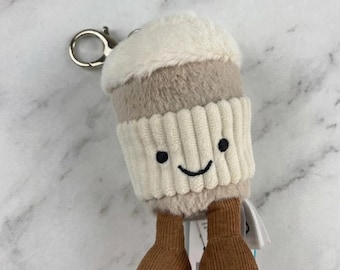 Llavero de peluche Jellycat Coffee Cup Amuseables – Charm de bolsa de café con leche Kawaii, lindo llavero de juguete suave de regalo