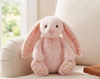 Conejito Jellycat Blossom Blush, Conejito de peluche floral rosa cereza suave mediano, Juguete de peluche adorable para niños