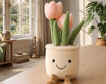 Jellycat Amuseables Tulipán de peluche de 33 cm – Lindo juguete suave con forma de maceta estilo Kawaii, decoración estética para el hogar, regalo para amantes de las plantas.
