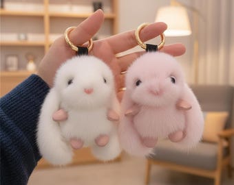 Lindo llavero de conejito de peluche: suave y esponjoso, ideal para bolso, llavero kawaii, regalo para ella, mochila o bolso.