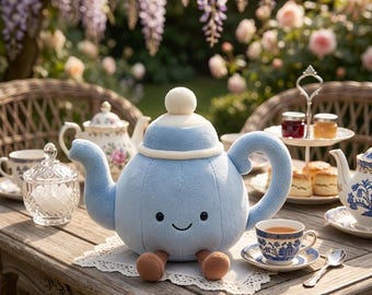 Peluche de tetera Kawaii de 18 cm, azul, suave y adorable / Regalo de peluche Kawaii