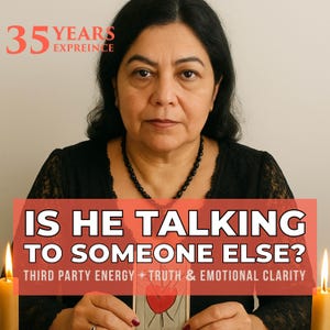 Può includere: Immagine di una donna con capelli scuri e una collana nera. La sovrapposizione di testo recita "35 YEARS EXPREINCE" e "IS HE TALKING TO SOMEONE ELSE?" con testo aggiuntivo sull'energia di terzi e chiarezza.