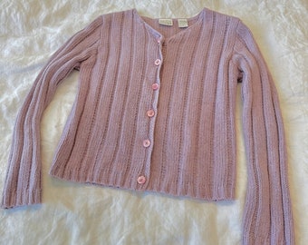 Pull en soie mélangée lavande des années 1990 | Cardigan court | Aucune idée | Angora | Petit - Moyen