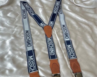 Rare Moschino Suspenders | 1980's Moschino Jeans | Navy White | Logo | 1990's