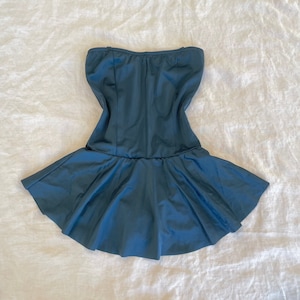 Vintage Strapless Black Swimsuit with Skirt | Keyhole Bust High Leg Style | 1990&#39;s Leotard Dancewear | Size XXS-XS