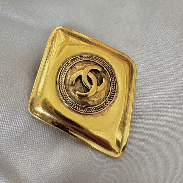 1980's Chanel Double CC Diamond Brooch | Gold Metal | Pin | Made in France