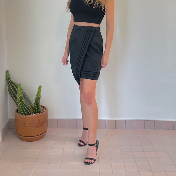 Black Linen Wrap Mini Skirt | Casual Short Skirt … - image 3