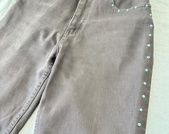 Pantalones vaqueros turquesa con tachuelas de los años 90 / Denim negro / Estilo western / Cintura alta / Lawman / Talla 26" - 27" de cintura