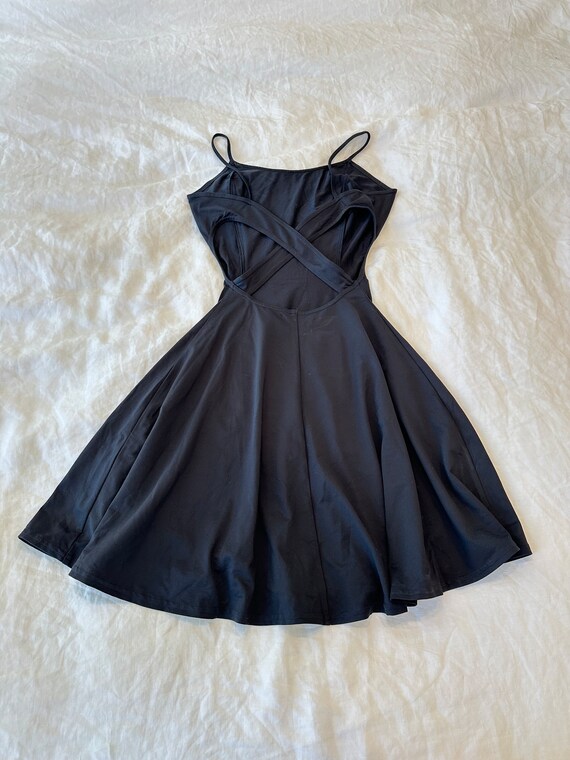 1990's Tapemeasure Black Dress | Crossback | Mini… - image 4