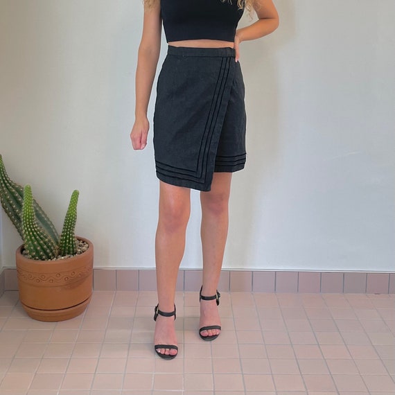 Black Linen Wrap Mini Skirt | Casual Short Skirt … - image 4