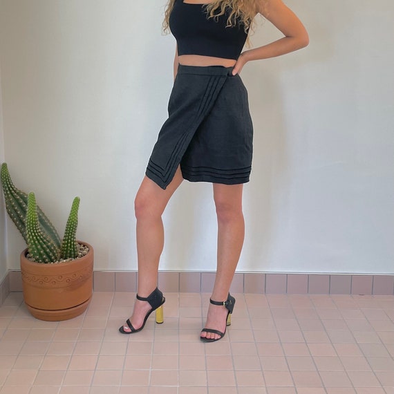 Black Linen Wrap Mini Skirt | Casual Short Skirt … - image 2