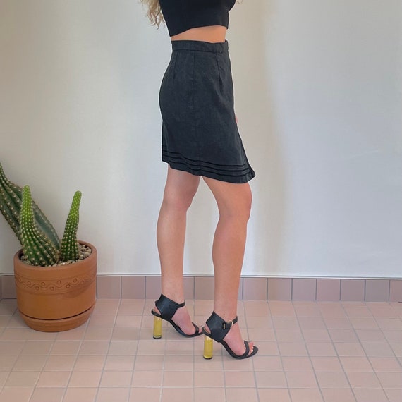 Black Linen Wrap Mini Skirt | Casual Short Skirt … - image 5
