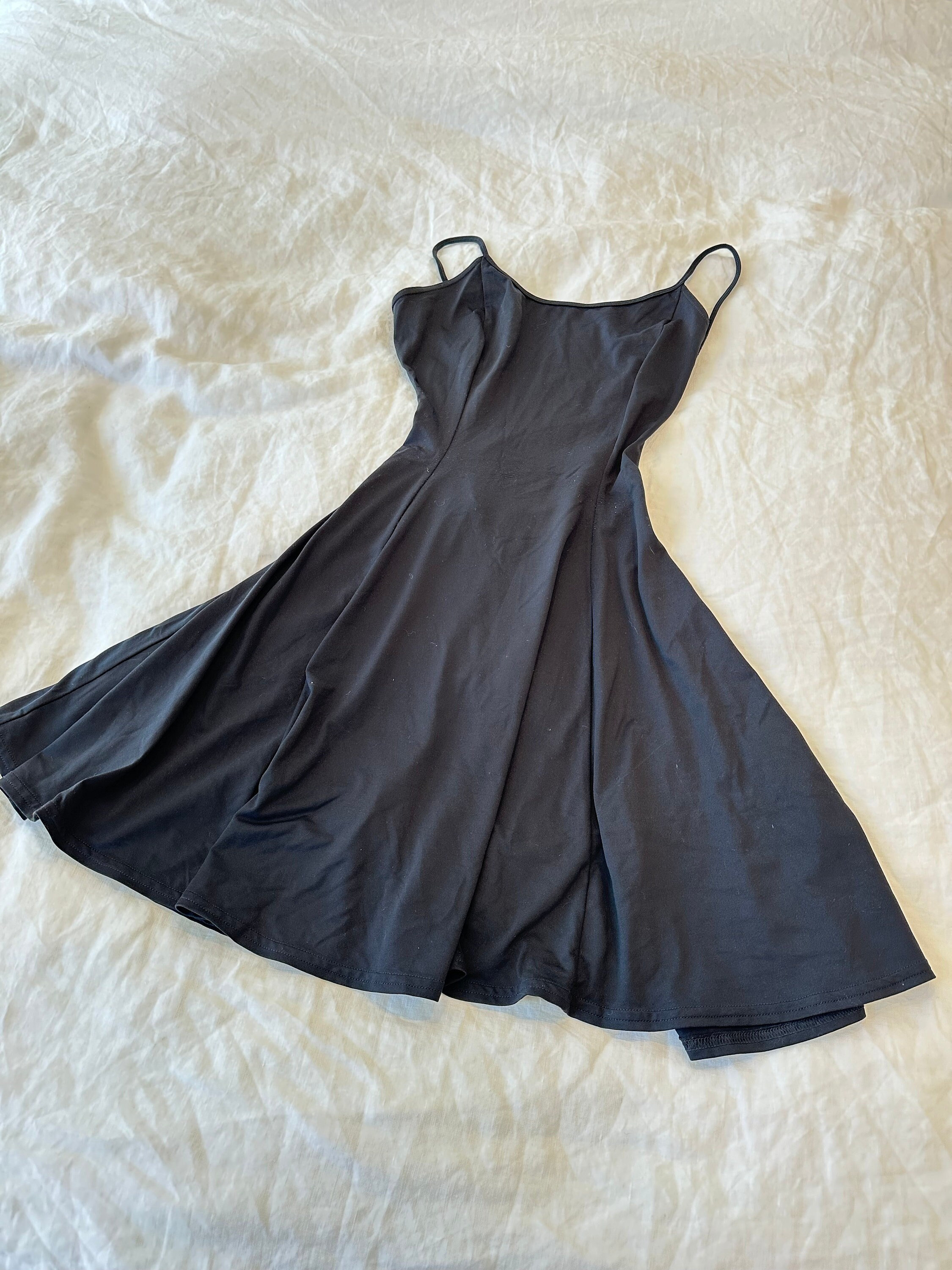 1990's Tapemeasure Black Dress | Crossback | Mini | Swimsuit Material |  Size XS - Small - Etsy