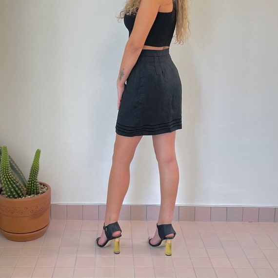 Black Linen Wrap Mini Skirt | Casual Short Skirt … - image 6
