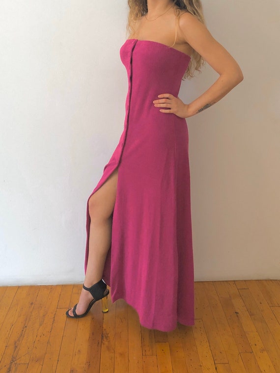 1970's Fuchsia Strapless Maxi Dress Vintage Terry