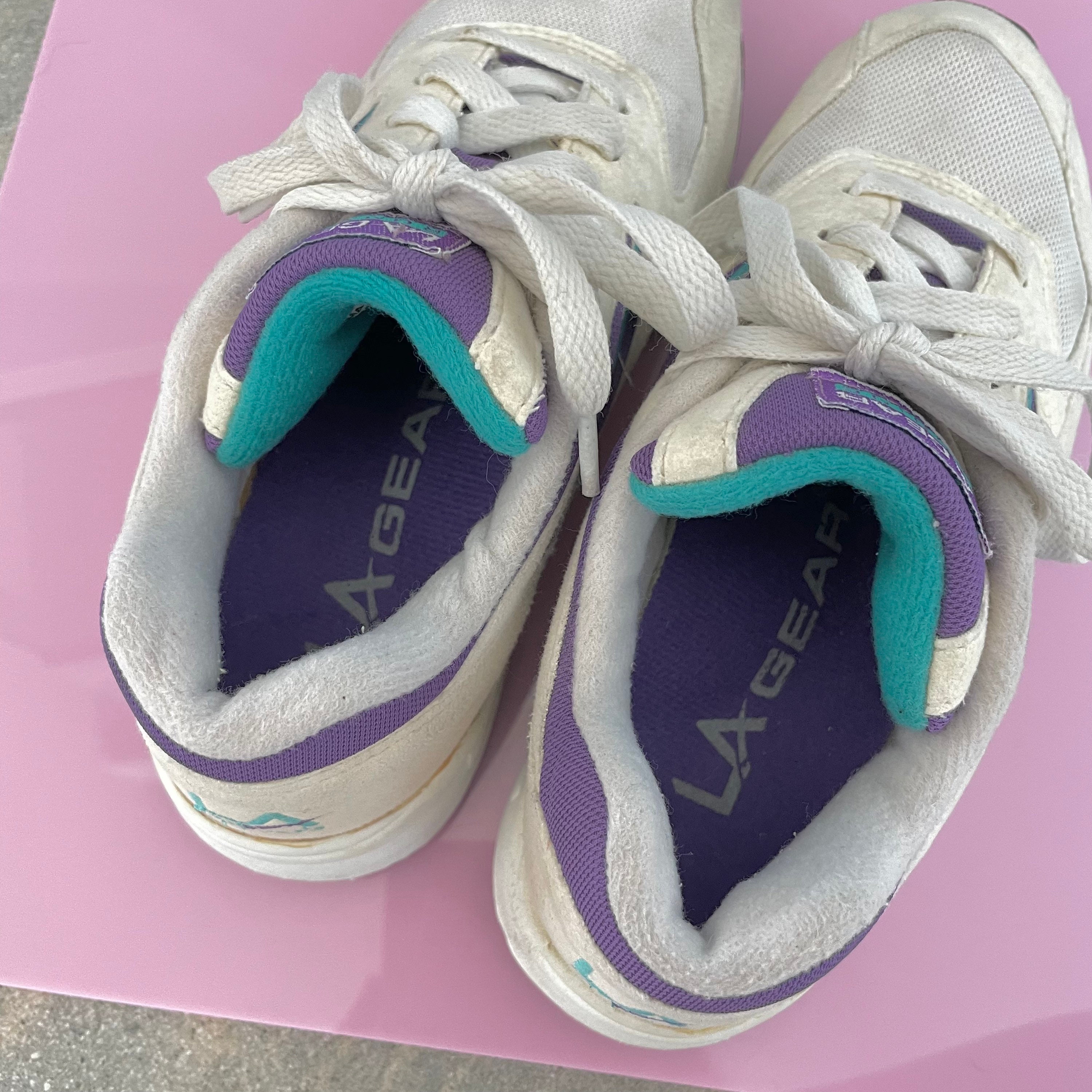 Original L.A Gear Vintage 90\'s Sneakers Size 9.5 Teal White  1993 1993 LA Gear Sneakers | White Teal Purple Tennis Shoes  main image 3