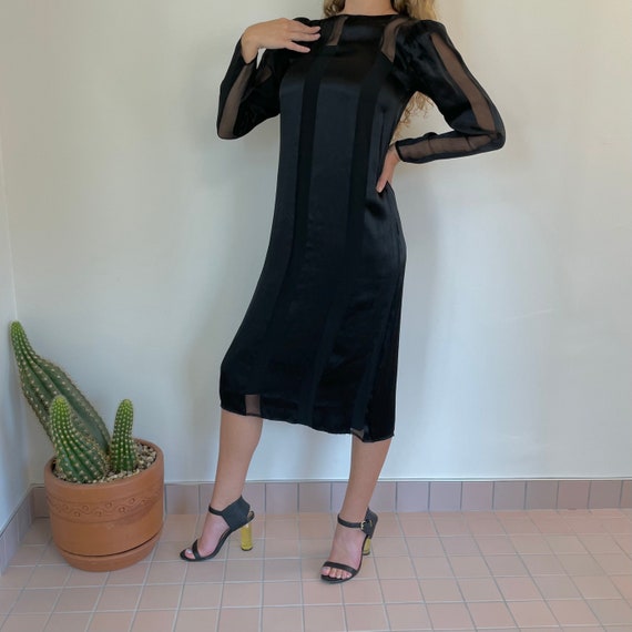 Buy Pure Silk Sheer Stripe Black Dress | Neiman Marcus the Silk Farm Icinoo  | Long Sleeve Puff Shoulders | Sheath Midi Dress | Size 6 Xs-small Online  in India - Etsy