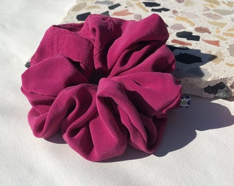 Raspberry 100% Silk Scrunchie by The Delft Cactus | Vintage Repurposed Silk | Oversized ~ size medium / large ~