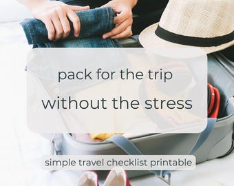 Simple Travel Checklist Printable, Minimal Vacation Packing List (Digital Download)