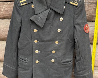 Vintage Naval Style Double Breasted Jacket: Black Gold Blazer Maritime Uniform Coat