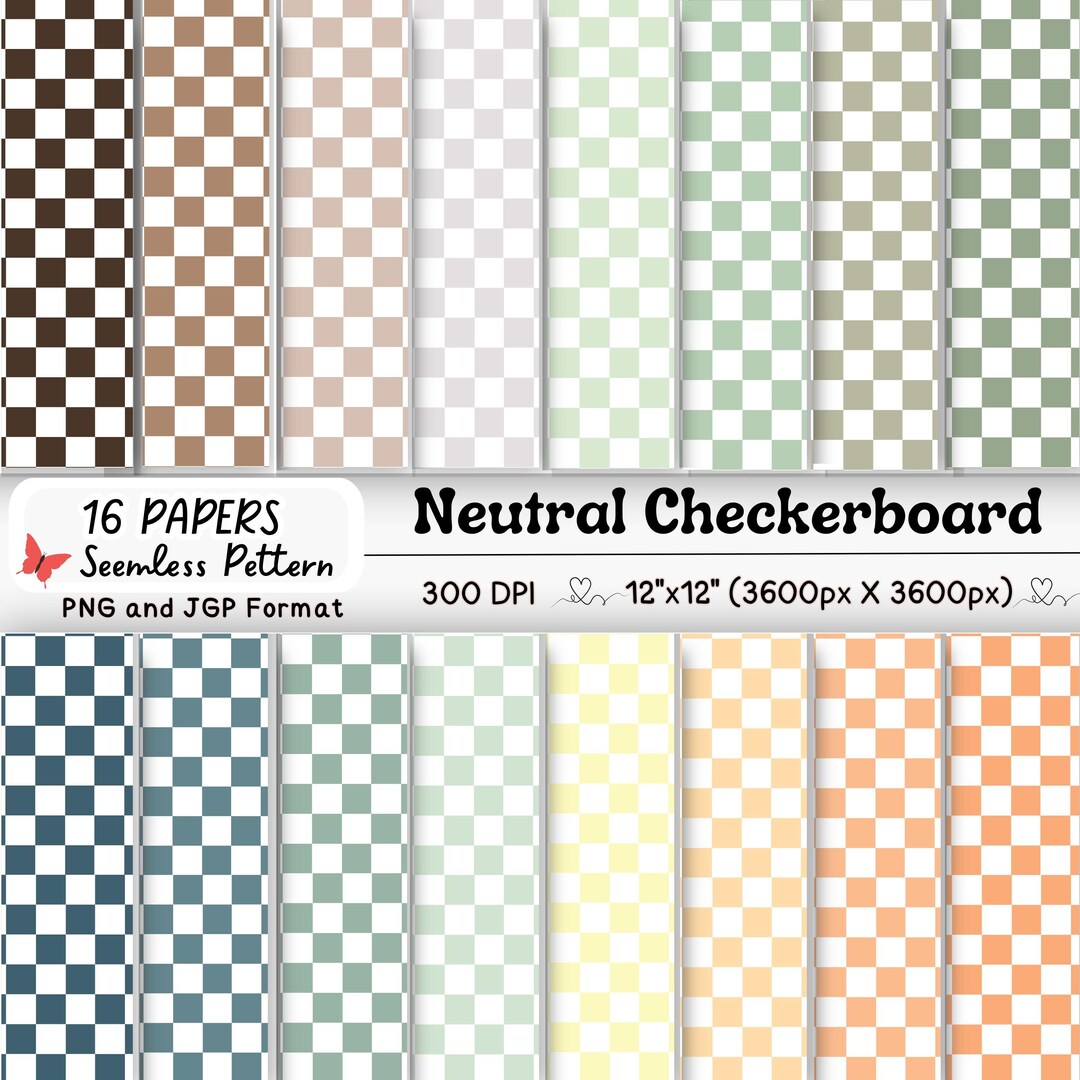 Checker Design Printable 16 Checkerboard Pattern Digital Paper | Soft Neutral Checker Design for ...