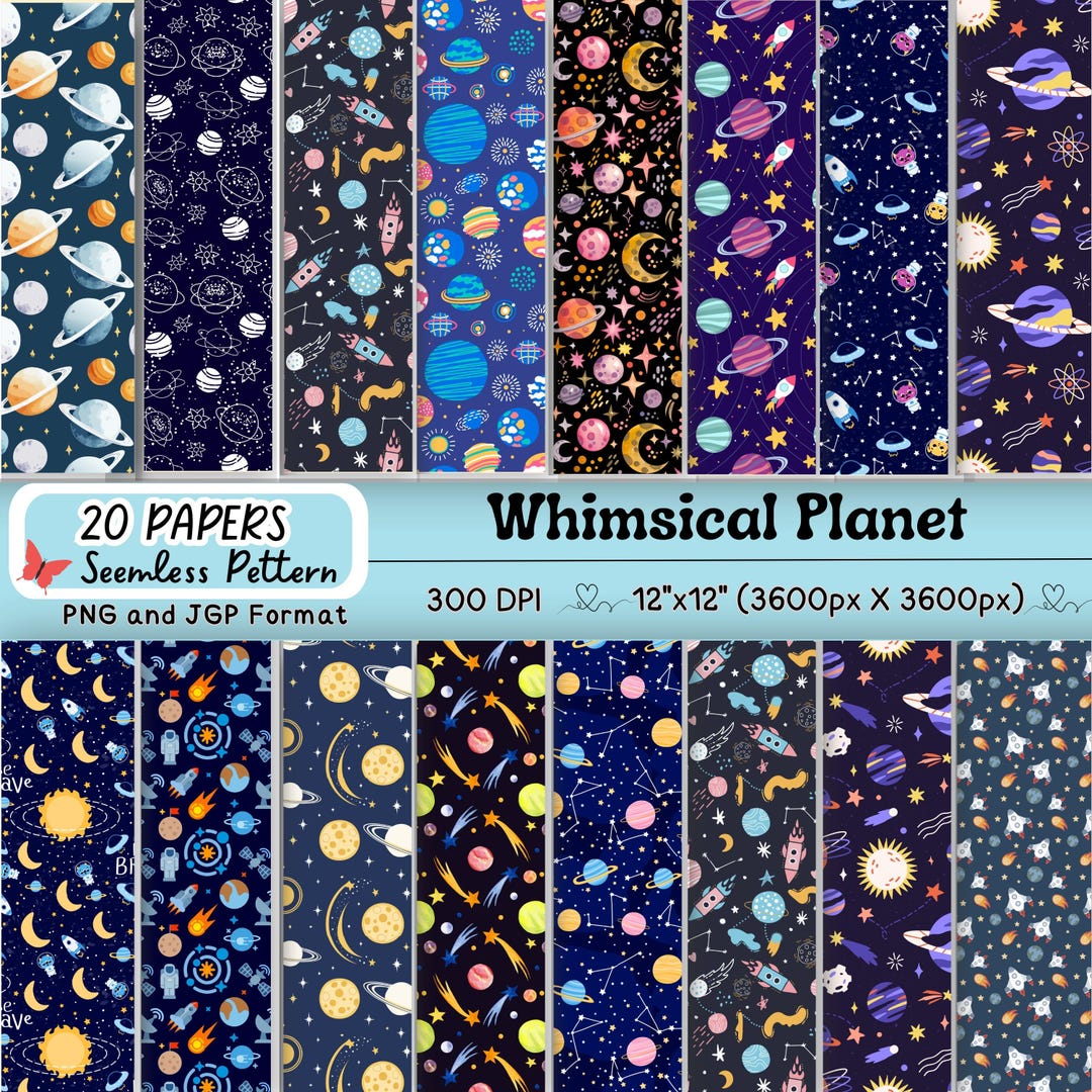 Planet Pattern Cards 20 Planet Seamless Pattern | Whimsical Galaxy Digital Papers ...
