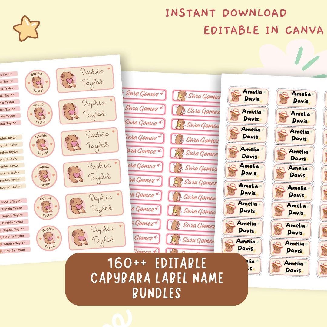 Capybara Notebook Label Editable 160+ Funny Capybara Name Label Templates Editable | Digital Sticker ...