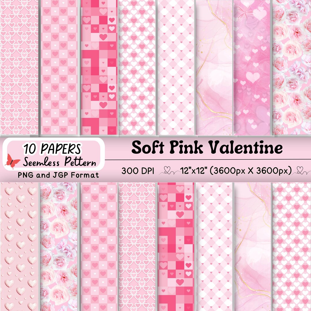 10 Pink Valentine's Seamless Pattern | Elegant Valentine Digital Papers ...