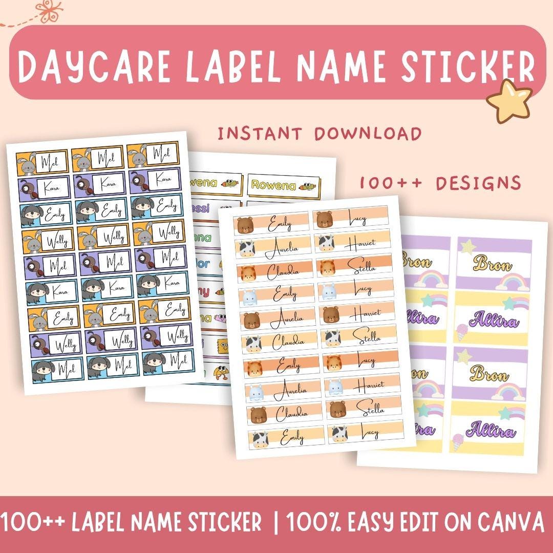 100++ Editable Cute Name Labels for Daycare | Printable Stickers ...