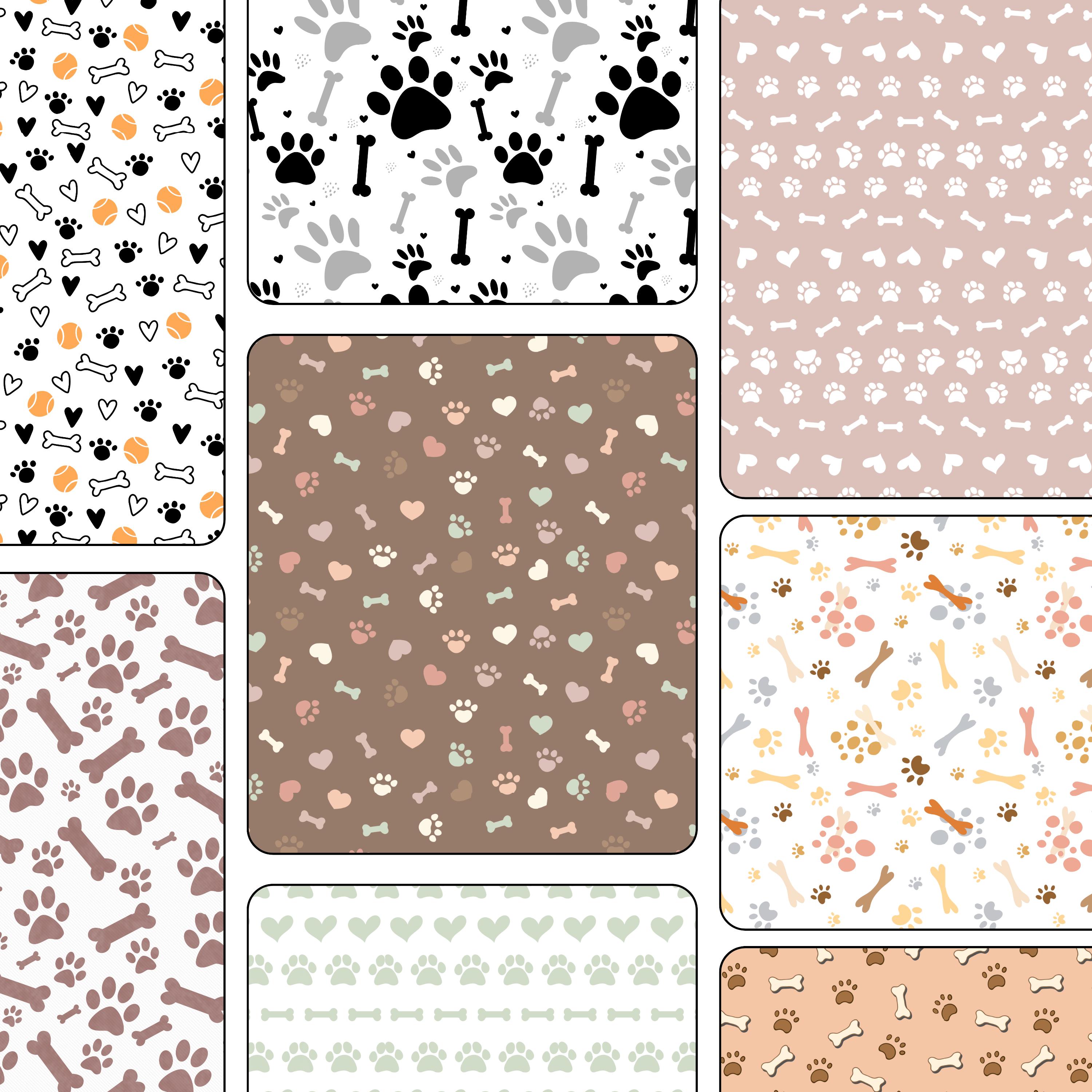 Paper Paws Pattern 10 Adorable Paw Bones Seamless Pattern | Pet Paw Print Digital Paper ...
