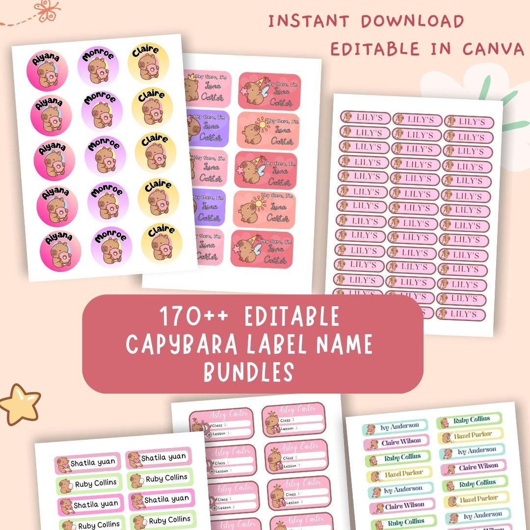 170+ Fun Capybara Name Labels for Kids | Editable and Printable Student ...
