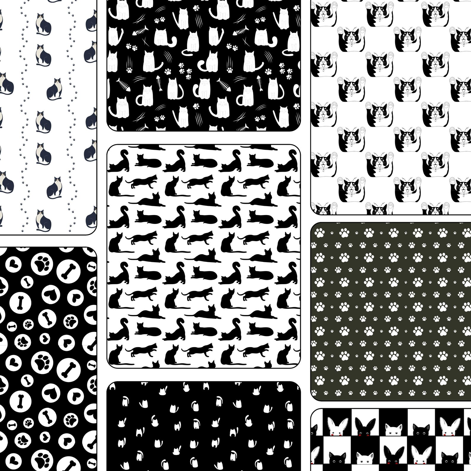 50 Black and White Cats Seamless Pattern | Cute Cats Digital Paper ...