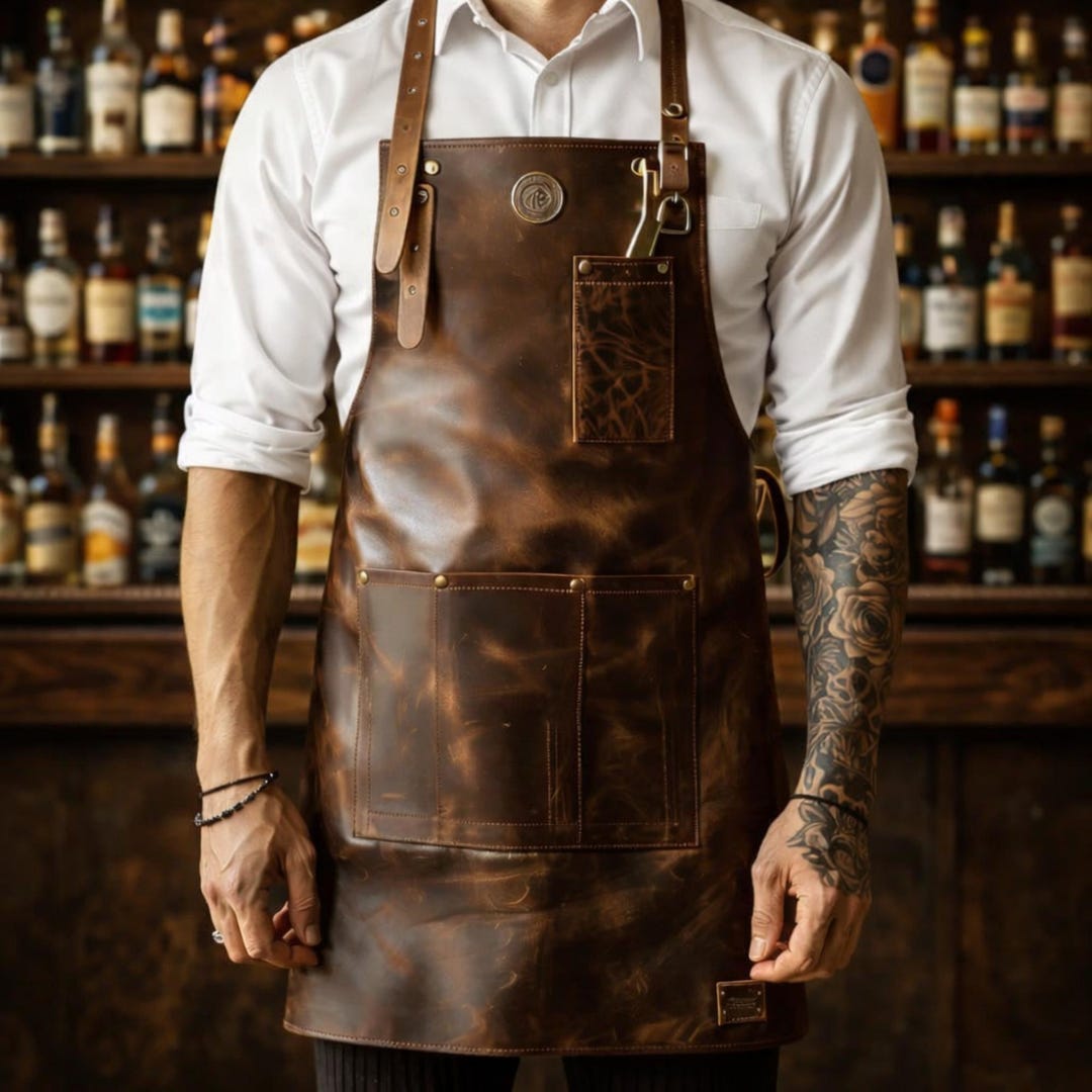 Minimalist Leather Bar Apron – Bartender Workwear With Pockets - Etsy