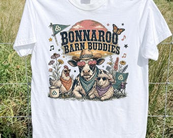 Camiseta Bonnaroo Barn Buddies, Festival de Música Vintage Vaca Pollo Oveja, Camiseta con Gráficos del Oeste, Top Retro Country Animal, Regalo para Fanáticos de los Conciertos