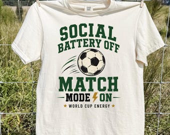 Introvert Soccer Tee, Social Battery Off, World Cup Energy Top, Retro Grunge Graphic Clothing, Fan Gift