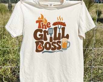 Grill Boss Shirt, Father's Day Gift, Barbecue Lover Tee, Dad Cooking Graphic, Backyard Master Outfit, Vintage Food Apparel, Men Chef Gift