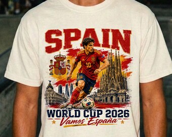 Pedri Spain World Cup 2026 Tee, Vamos Espana Football Shirt, Comfort Colors Vintage Soccer Graphic Top, Madrid Barcelona Cityscape Clothing