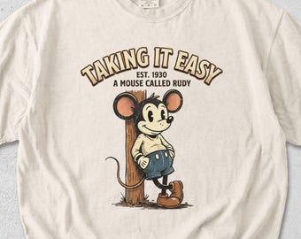 Camiseta "Taking It Easy Mouse", camiseta estilo Mickey vintage de Rudy, camiseta retro de dibujos animados de los años 30, regalo de animación clásica de Comfort Colors