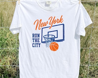 New York Basketball Shirt, Run The City Graphic Tee, Urban Hoops Fan Top, Retro Game Day Clothing, City Skyline Gift