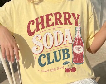 Cherry Soda Club Shirt, Vintage Beverage Tee, Retro Fruit Graphic Top, Summer Drink Gift