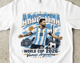 Lionel Messi Argentina T-Shirt, 2026 World Cup Graphic Tee, Vintage Soccer Player Apparel, Vamos Argentina Gift, Football Fan Sportswear