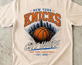 Camiseta de los New York Knicks, Comfort Colors Vintage NY Basketball Tee, City Hoops Graphic, Retro NYC Skyline Top, Ropa para fanáticos de los Knicks