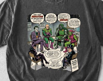 Villain Support Group Shirt, Funny Comic Book Villains Tee, Retro Graphic T-shirt, Vintage Superhero Parody, Joker Dr Doom Comfort Colors