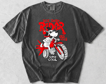 Camiseta divertida de perro motero, camiseta retro de perro con dibujos animados montando en moto, camiseta vintage de perro con meme, camiseta gráfica de motero genial, regalo para amantes de los perros.