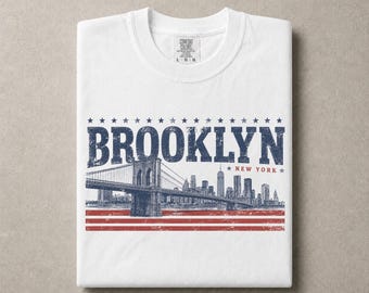 Brooklyn Shirt, New York City Skyline Tee, Patriotic USA Retro Souvenir Top, Vintage NYC Bridge Travel Graphic, Independence Day Apparel