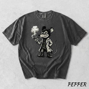 Vintage Mickey Mouse T-Shirt, Dark Cartoon Character, Retro Goth Mouse Smoking Cigar, Edgy Streetwear Graphic, Old School Horror Comic Art image 6