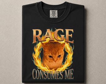 Camiseta "La rabia me consume", camiseta gráfica de gato enojado, ropa divertida de gatito, estilo grunge vintage, regalo para amantes de las mascotas, ropa con memes, atuendo de humor negro.