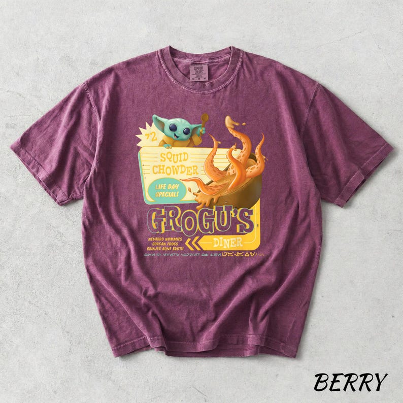 Camiseta Comfort Colors Grogu's Diner, camiseta vintage de Star Wars con temática de comida, estampado de sopa de calamar, regalo para fans de The Mandalorian, estilo retro de restaurante. imagen 6