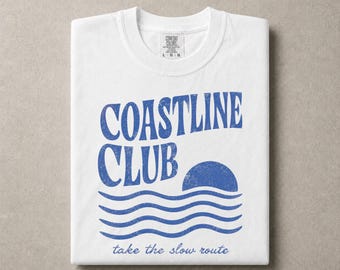 Coastline Club Shirt, Comfort Colors Vintage Beach Graphic Merch, Retro Ocean Wave Apparel, Coastal Lifestyle Unisex Top
